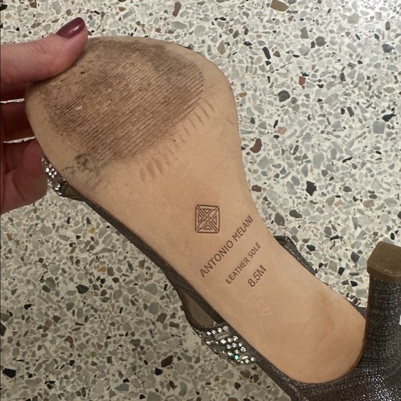 Antonio Melani silver rhinestone embellished heels open toe 8.5 formal cocktail - Picture 7 of 7